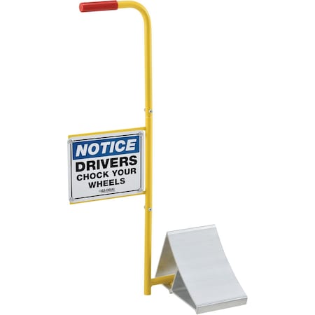 Wheel Chock With Safety Sign & Handle, Aluminum